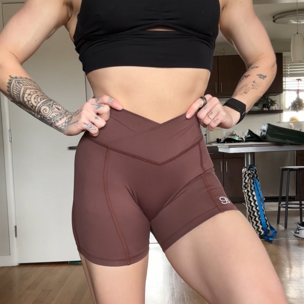 Bombshell Sportswear Tiny Waist Shorts - Chocolate - Picture 2 of 5